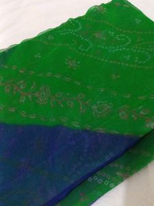 FREE DELIVERY GREEN BLUE COLOUR CHIFFON SAREE