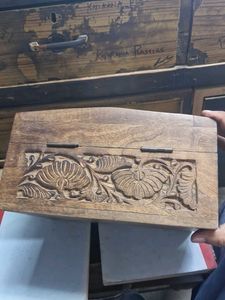 Vintage Wooden Box with Tile Inlay