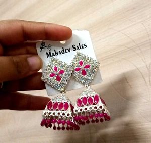 Pink Jhumka Earrings