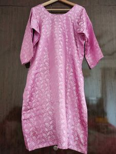 Printed Silk Kurta Pants Set For Women, Pink