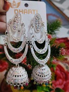 Sparkly Silver Jhumka Earrings