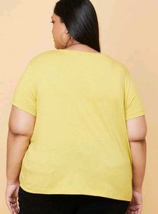 MAX Plus Size Women Round Neck Yellow T-Shirt