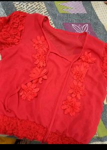 Beautiful Red Georgette Top With Front Dori