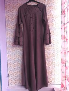 Mauve Embellished Bell Sleeve Abaya