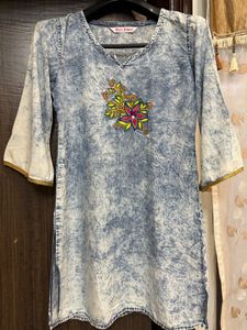 Embroidered Denim wash pattern Kurti