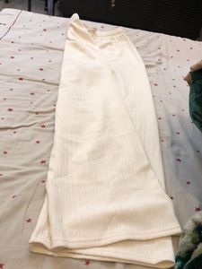Cream Ribbed Knit Wide Leg Pants
