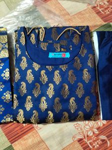 Blue & Gold Embroidered Kurti Set