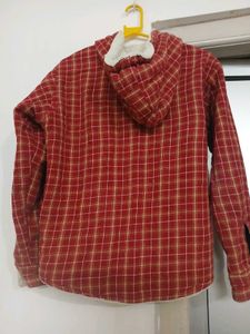 Red Plaid Sherpa Lined Hooded Shirt