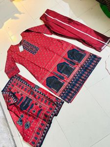 Red Printed Kurta Set