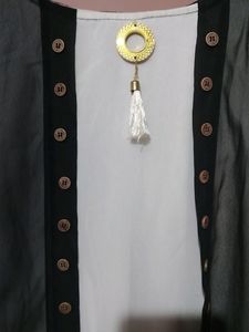 Trendy Stylish White Dress With Black Net Overcoat