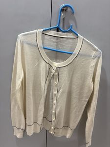 Cream Cardigan w/ Black Trim