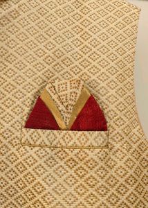 Gold Sleeveless Jacket With Rad Kurta &amp; Pajama