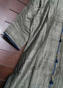 Green Printed Chanderi Silk Embroidered Kurta Set