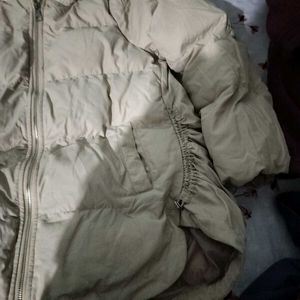 Beige Puffer Jacket with Hood