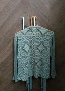 Green Lace Crochet Cardigan