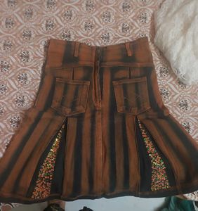 Kids Orange Denim Skirt With work