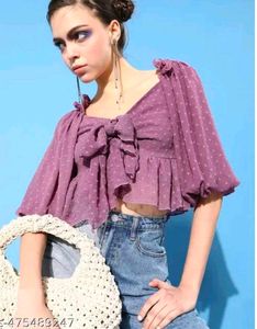 Chic Purple Tie-Front Crop Top💜