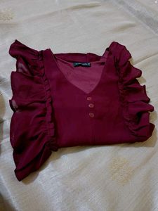 Maroon Ruffle Top