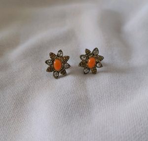 Orange Necklace Earrings Set Party Wear