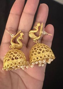 Brush gold peacock Jhumka Earrings