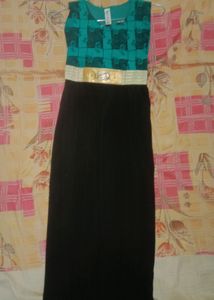 Sea Green With Black Combination Dress