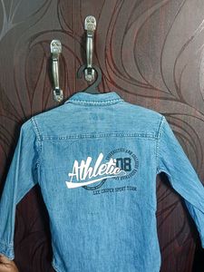 Denim Button-Up Shirt with &#39;08&#39; Graphic