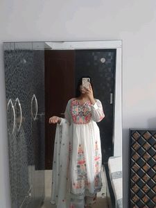 White Embroidered Georgette Full Stitched Suit Set