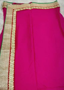 Hot Pink Sari with Gold Border