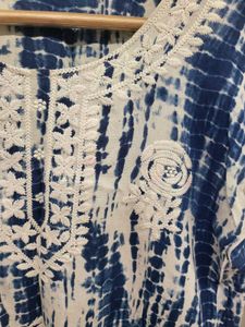 Tie-Dye Embroidered Kurti Top For Jeans