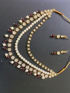 Jwellery Set..Red Moti Three Layer Set