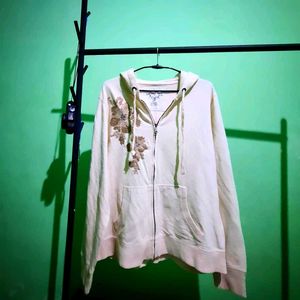 Pakistany EMBROIDERED CREAM HOODED ZIPPER
