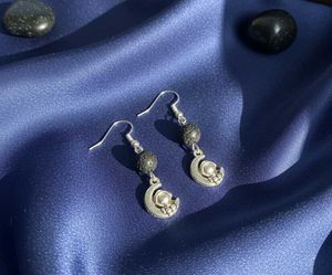 Lava Stone Astronaut Moon Drop Earrings
