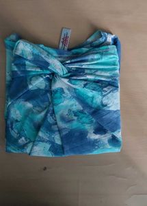 Blue Patterned Twist Front Top