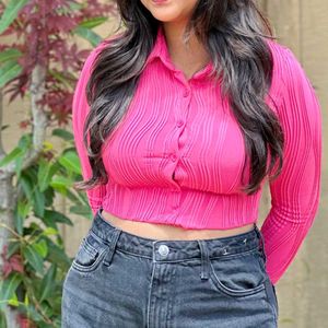 Pink Cropped Button-Up