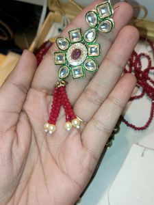 Maroon Kundan Long Set With Earrings