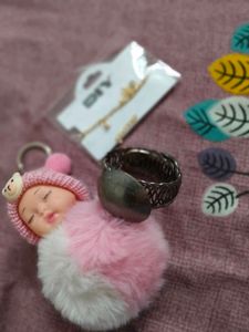 combo of cute doll keychain , bracel