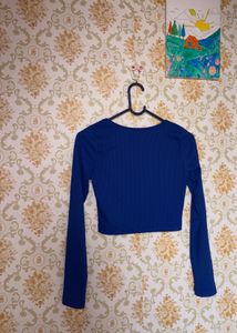 Blue Long Sleeve Crop Top