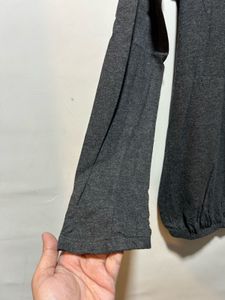 Gray Ruffled Mock Neck Long Sleeve Top