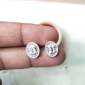 Pure Silver Ovel Shape AD Studs/Earrings 1 pair