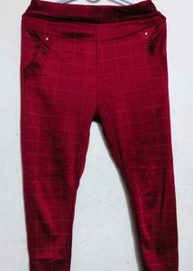 Maroon Checkered Jeggings