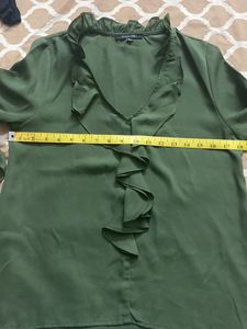 Olive Green Ruffle Blouse
