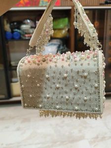 Handmade Pearl &amp; Crystal Embellished Clutch