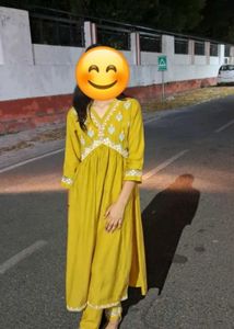 Yellow Embroidered Kurti Set