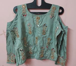 Embroidered Cold Shoulder Blouse