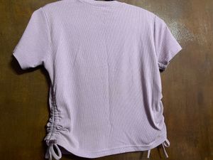 Pink Ribbed Tie-Side Tee