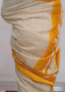 Elegant Cream &amp; Yellow Saree