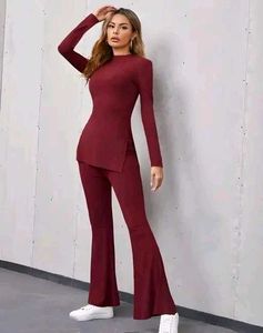 Burgundy Ribbed Two-Piece Set (CN)
