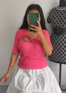 Pink Ribbed Knit Top