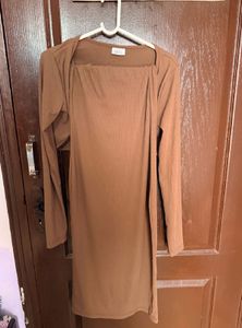Brown Long Sleeve Mini Dress