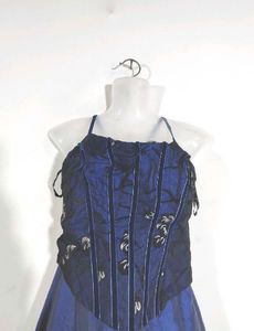 Elegant Navy Blue Embroidered Corset Dress